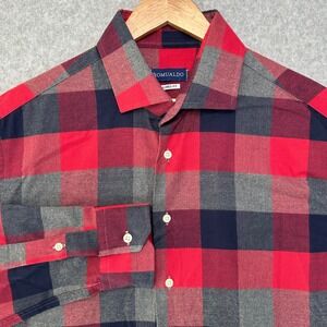 ROMUALDO‎ Tailored Fit Plaid LS Button Up Flannel Shirt Men XL Red Grey Navy